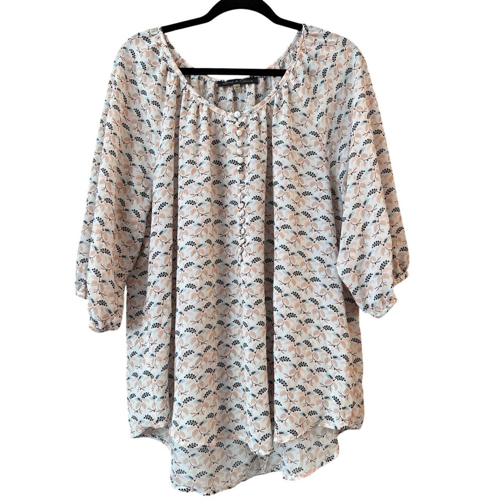 Rose & Olive Women's Plus Size White Black & Pink Floral Print Blouse Size 2X